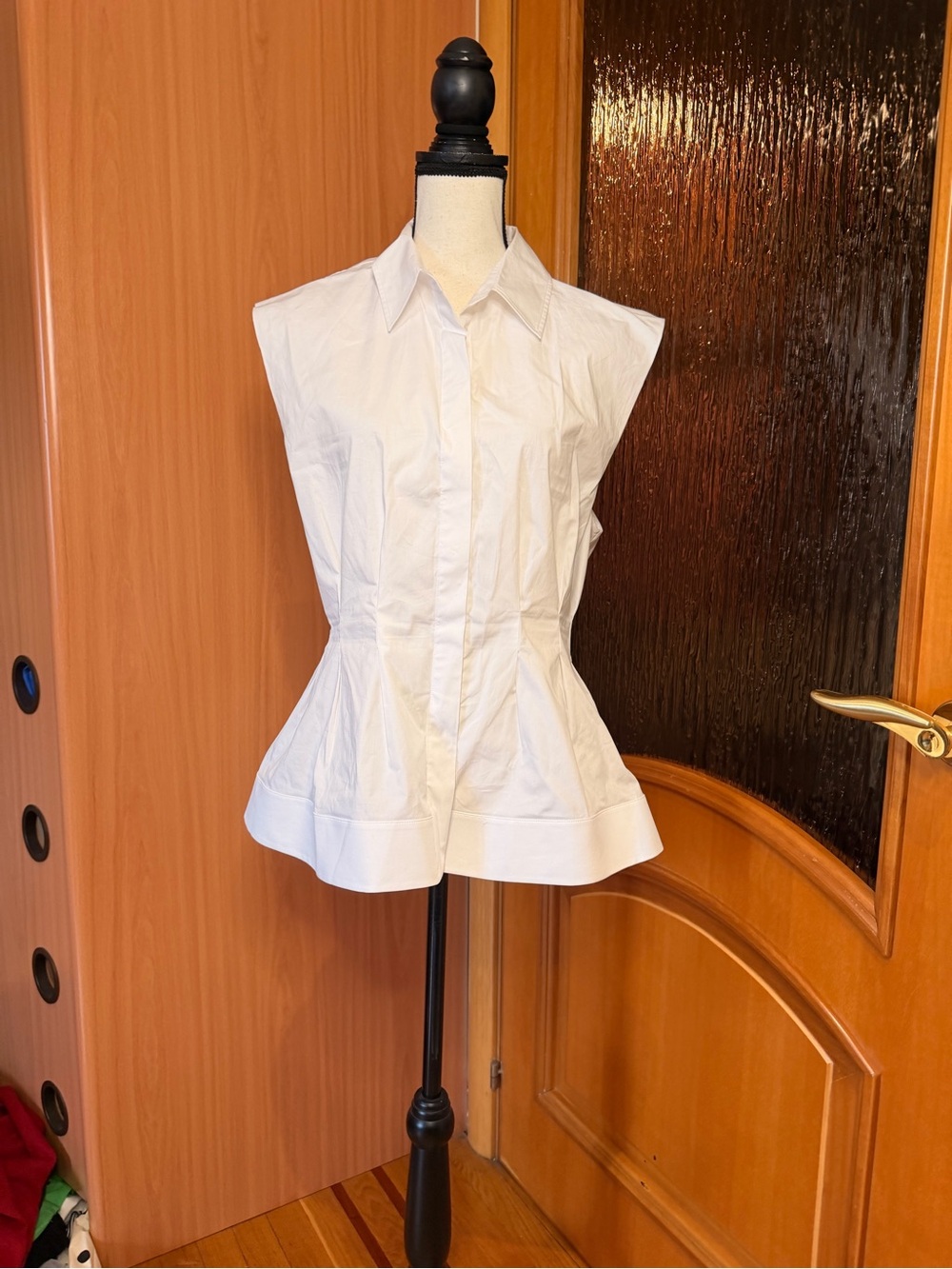 Zara White Sleeveless Button-Down Collared poplin Top Sz XL